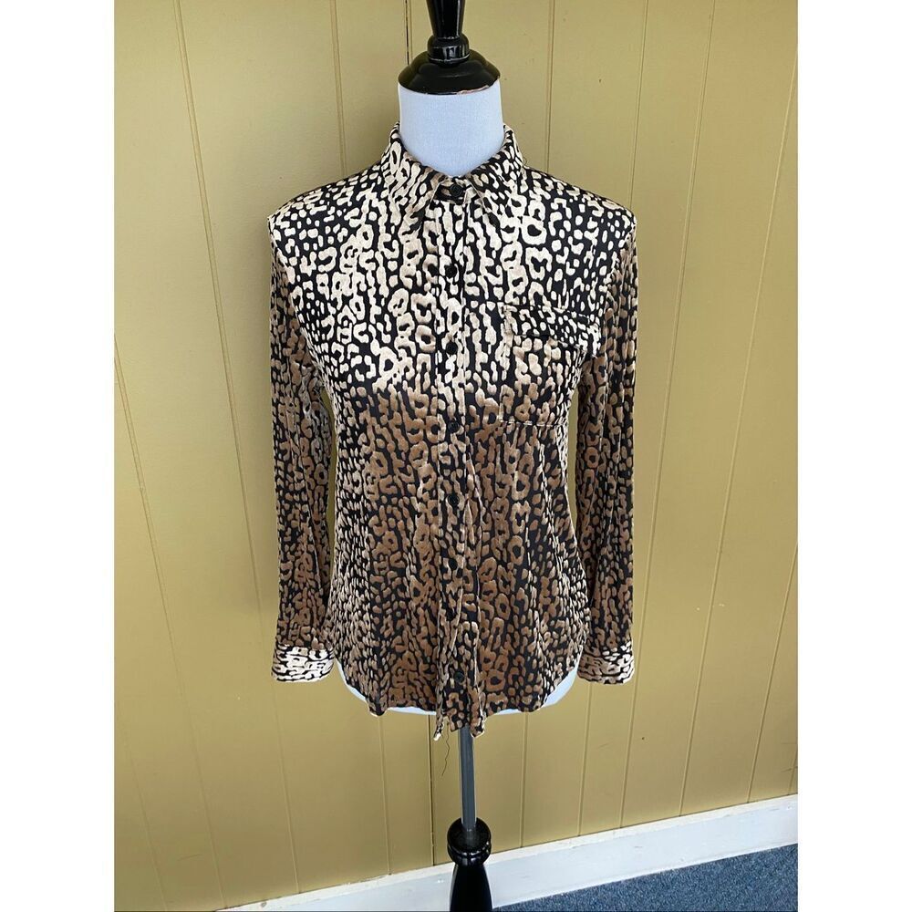 Cozy Co by Cozy Casual women S velour cheetah print button down blouse